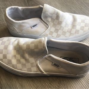 Checkered white 9.5 van slip ons
